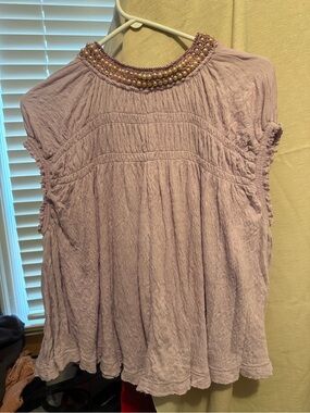 Free People Lavender Tunic with Beaded Collar